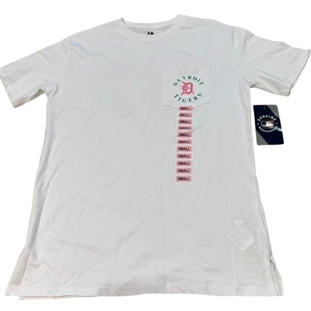 Majestic MLB Detroit Tigers‎ White Pocket T-Shirt Pink Roses Floral Small NWT